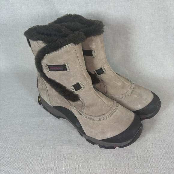 Merrell Thermo Arc Ice Waterproof Brown Faux Fur Trim Winter Boots Womens Sz 11 - Picture 1 of 11